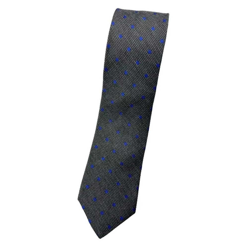 ROBERT TALBOTT Men's Cotton Silk Necktie LUXURY Tie Gray Polka Dot W:3.2" EUC